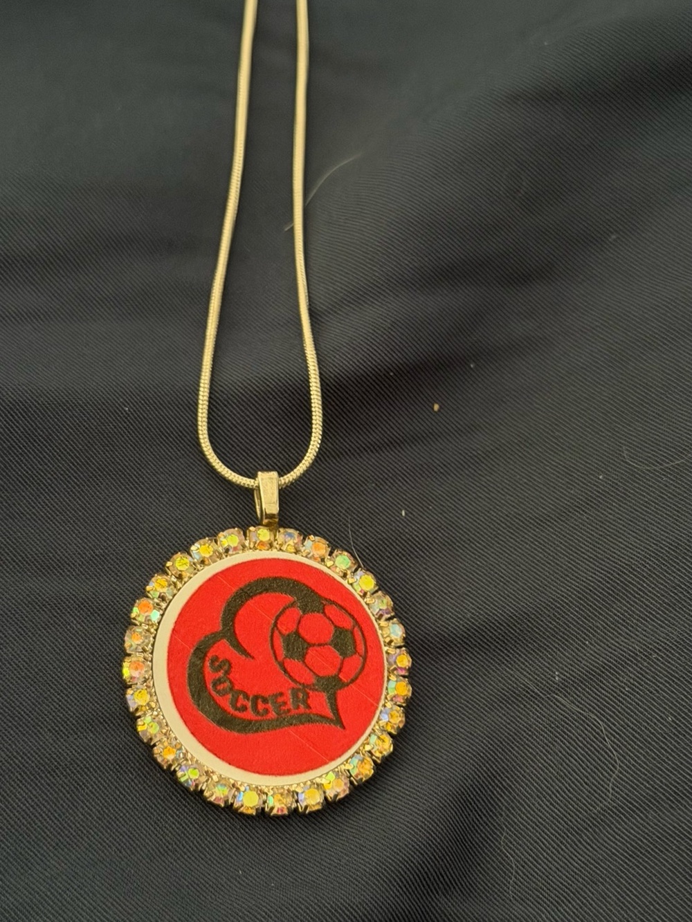 Red Soccer Heart Pendant Necklace